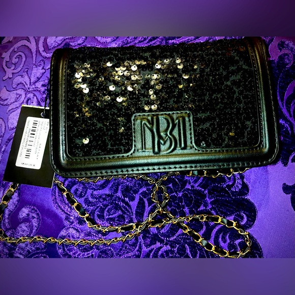 Badgley Mischka Black Sequins Cover Crossbody Bag Purse Wallet - Picture 4 of 13